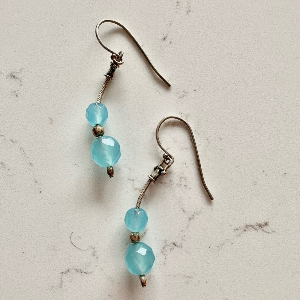 Sterling silver and blue beaded drop earrings